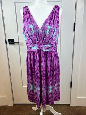 Ivy & Blue Maggie Boutique Sleeveless V-Neck Purple Aqua Summer Dress Size 12  i